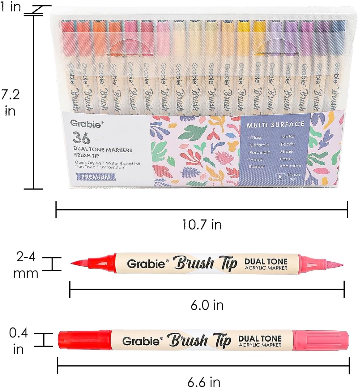 Grabie 72 Colors Acrylic Paint Markers, Soft Brush Tip Acrylic Markers Set, Paint Pens for Wood, Fabric, Canvas, Glass, Stone, Canvas, Rock Painting and DIY Crafts Art Supplies, Set of 36