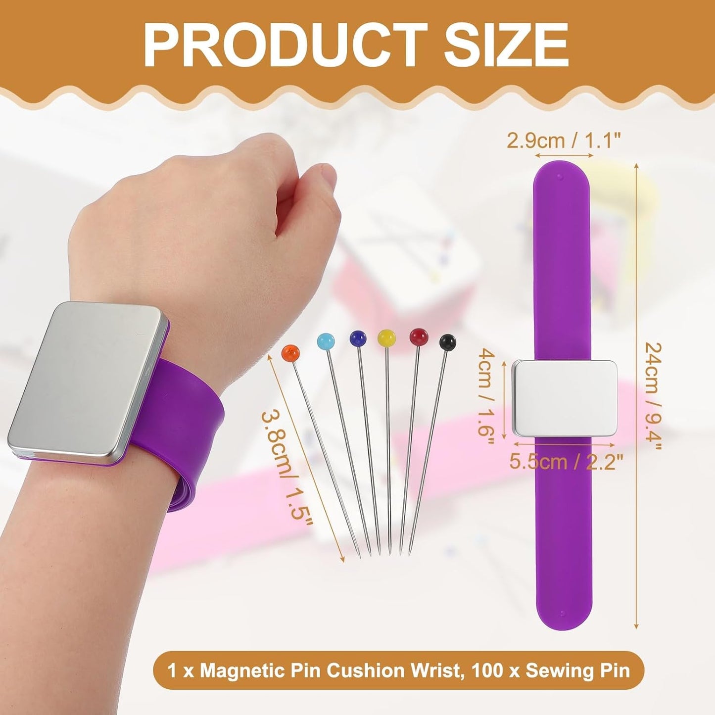 PATIKIL Magnetic Wrist Pin Cushions for Sewing, Magnetic Pin Cushion Magnetic Wrist Gel Band Holder Wristband Pincushion with Pins for Sewing Braiding Quilting Hair Clips, Purple