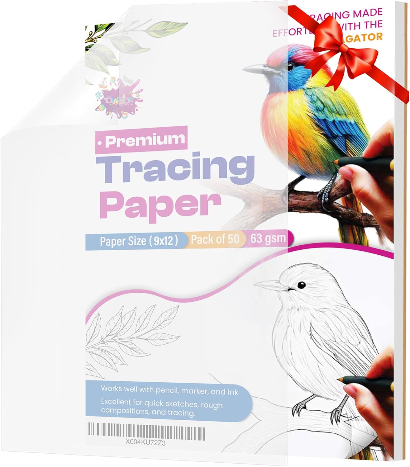 Tracing Paper 9 x 12 Inch - 50 Sheets 41lb/63gsm Transparent Vellum Paper for Sketching, Preliminary Drawing, Drafting & Overlays - Premium Translucent Tracing Paper for Pencil, Marker and Ink