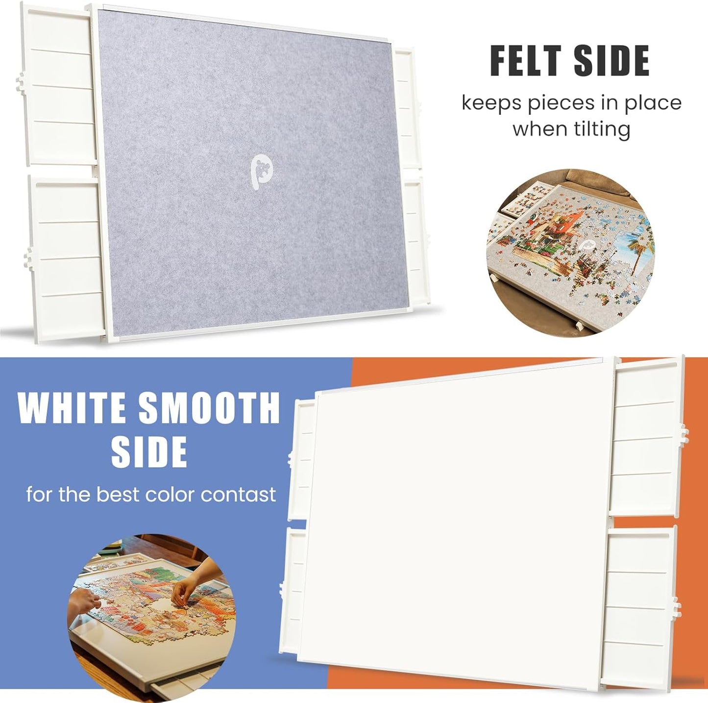 1500 Pieces Rotating Puzzle Board with Drawers and Cover, Dual-Sided Portable Jigsaw Puzzle Table,Tilt&Lazy Susan,Gift for mom Adults (Gray, 1500-piece)