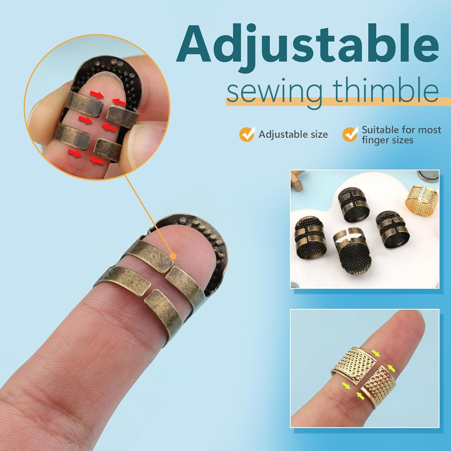 ZMAAGG Thimbles for Hand Sewing, 8 PCS Sewing Thimble Kit, Metal Finger Protectors, Thimble Ring for Hand Quilting and Embroidery