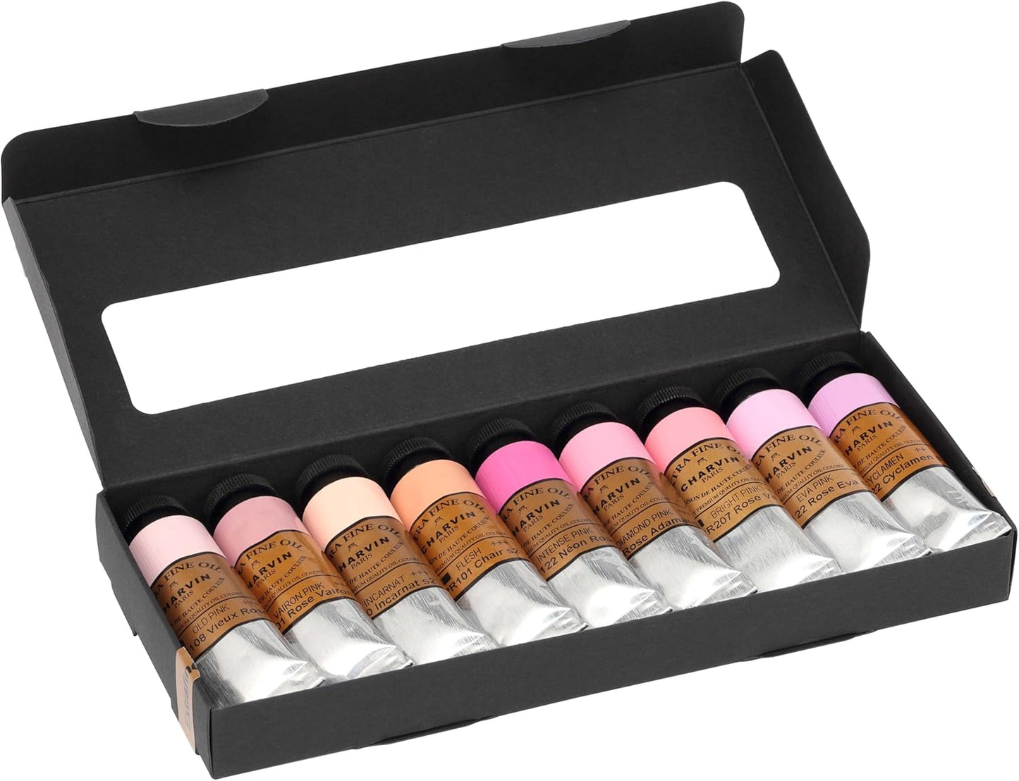 Charvin Extra Fine Professional Artist Oil Paint Set of 9 Shades of Pink - 20ml - Triple-Milled for Smoothness, Rich Texture, Poppy Oil-Based, Light-Fast, Handmade Oil Color Paints for Professionals
