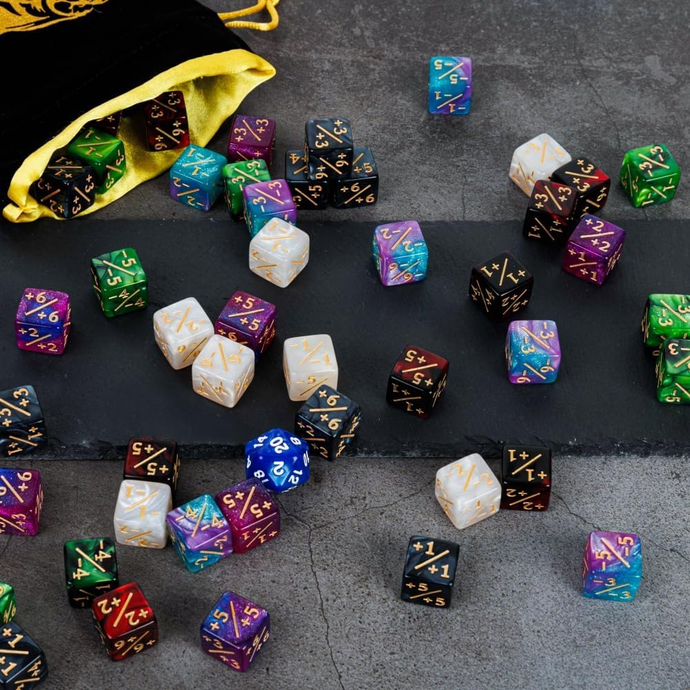 82 Pack Magic The Gathering Counter Dice Set 72 Pcs D6 MTG Dice Life Counters Tokens for Magic Card Game Accessories with 3 Pcs Rolling Dice 7 Pcs Drawstring Bags