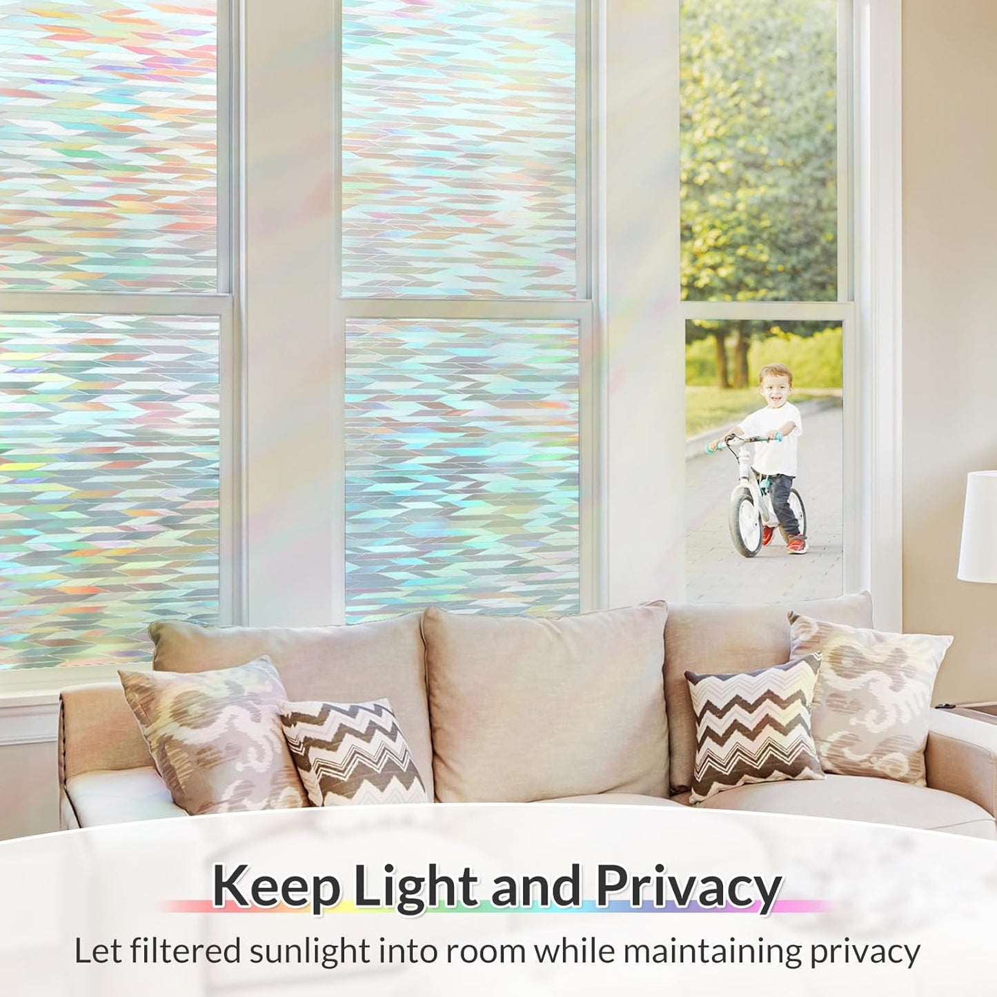 rabbitgoo Window Privacy Film with Installation Tools, Stained Glass Window Film Rainbow Prism Decorative Glass Clings for Home Decor, Static Cling Covering Sun Blocking, 17.5" x 118.1"