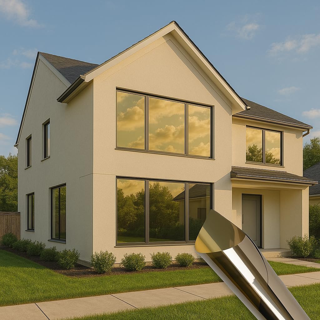 Rockrose Professional Window Tint for Home – One Way Privacy Window Film for Home Offices Heat Blocker Reflective Adhesive Mirror Tint with 99% UV Block – Gold-Silver 24in x 25FT