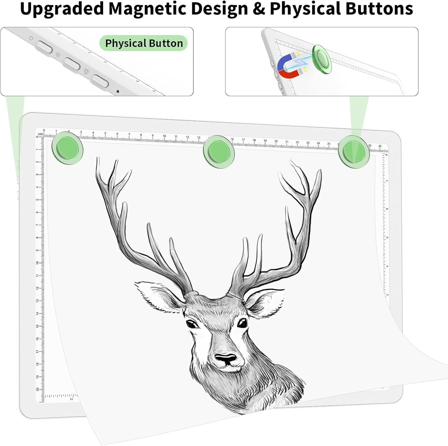 Phylosal Rechargeable A4 LED Light Pad for Diamond Painting, Ultra-Thin Magnetic Tracing Light Box for Drawing, Diamond Art Light Board with Side Button, Super Bright Light Table for Sketching (White)