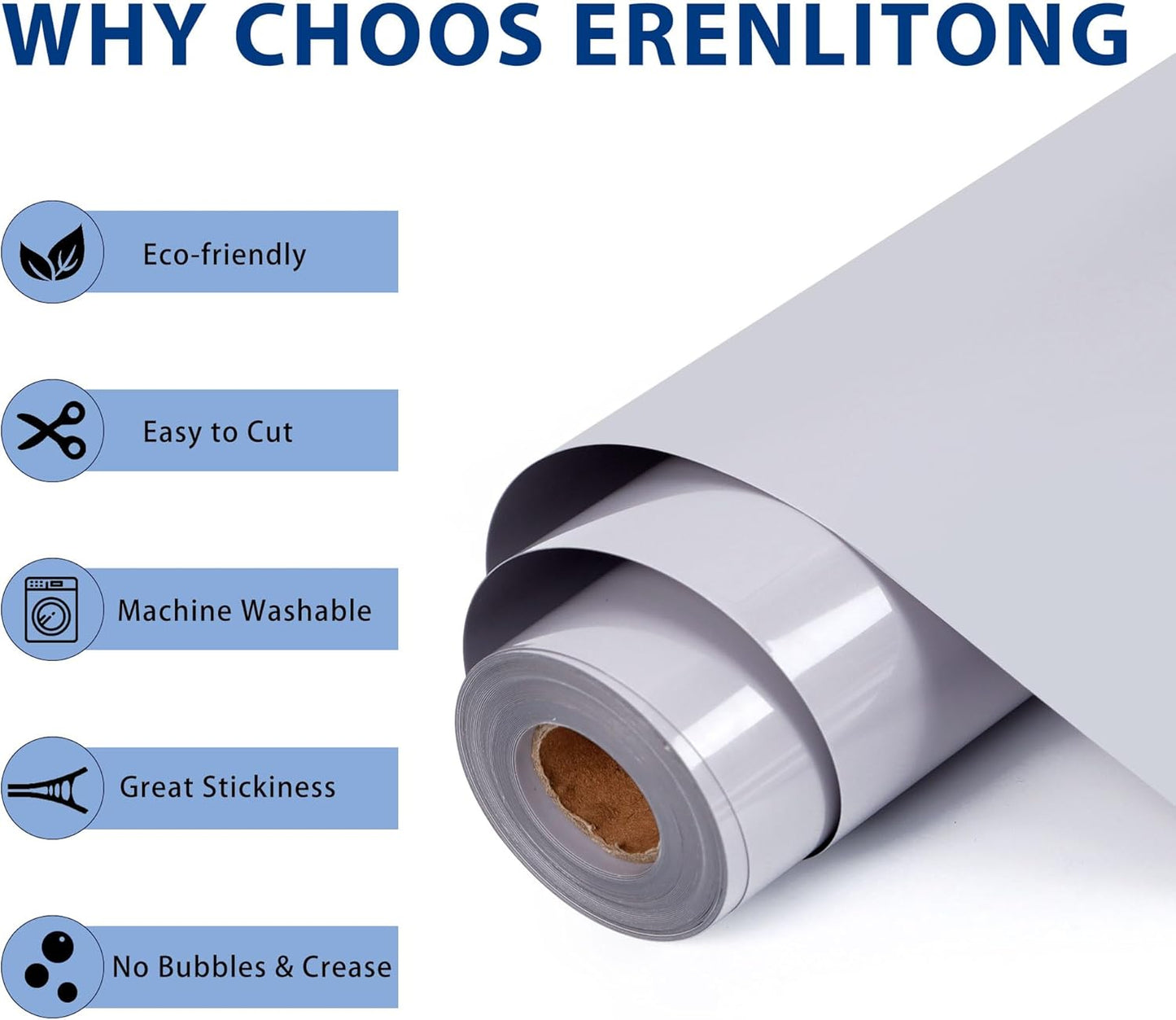 RENLITONG Grey Iron on Vinyl 12Inch by 50ft Roll HTV Heat Transfer Vinyl for T-Shirt HTV Rolls for All Cutter Machine - Easy to Cut & Weed for Heat Transfer Design