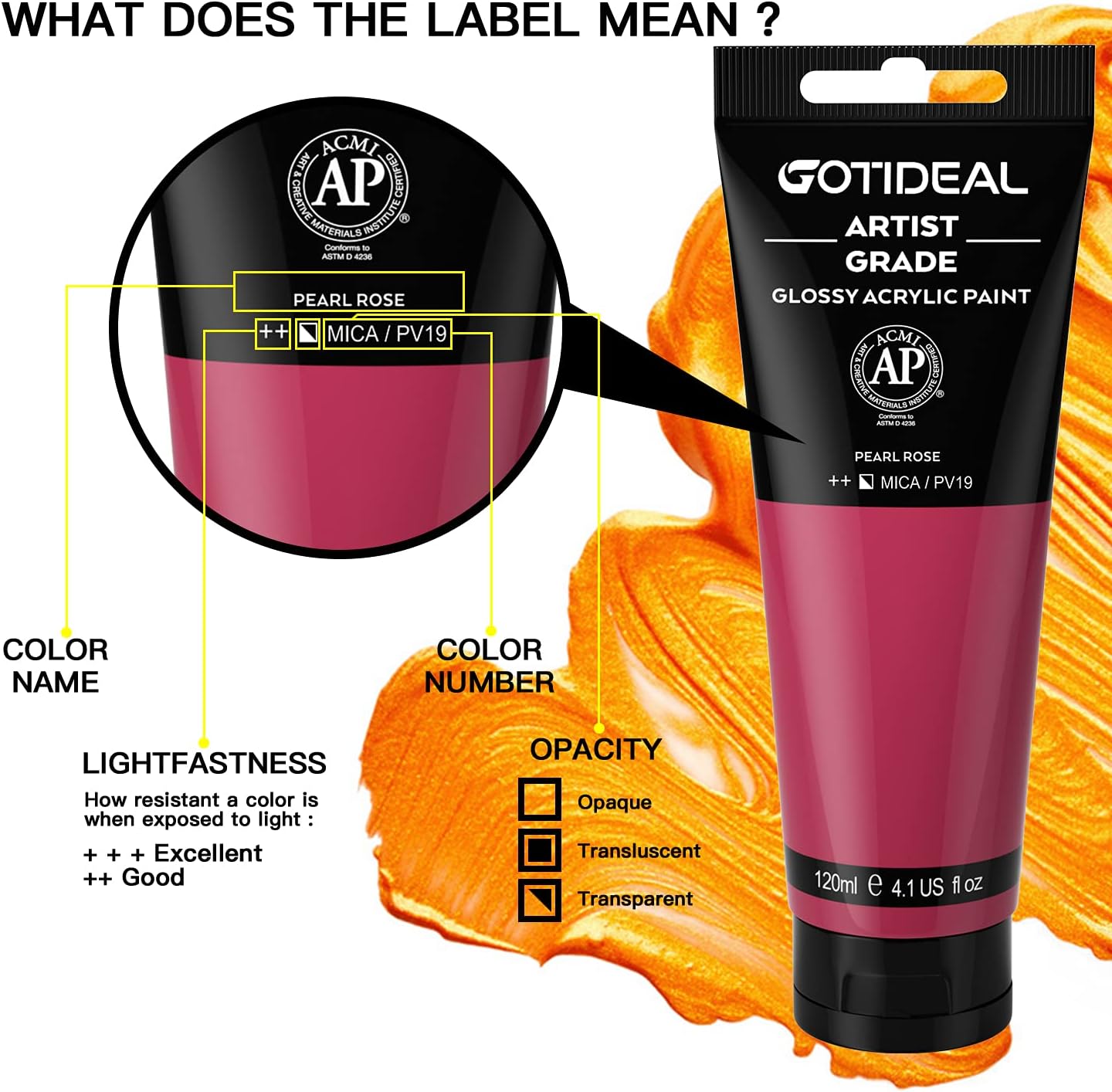 GOTIDEAL Metallic Acrylic Paint Pearl Rose Red Tubes(120ml, 4.1 oz) Non Toxic Non Fading,Rich Pigments for Painters, Adults & Kids, Ideal for Canvas Wood Clay Fabric Ceramic Craft Supplies (Pearl