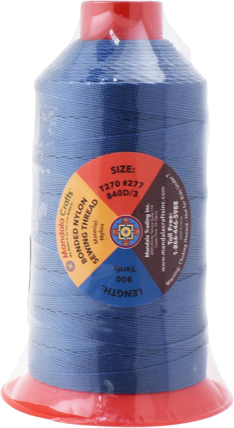 Mandala Crafts Bonded Nylon Thread Denim Heavy Duty Sewing Threads - 800 YDs Size 277 840D T270 Tex 270 Thread for Leather Jeans Weaving Outdoor Marine Upholstery Threads
