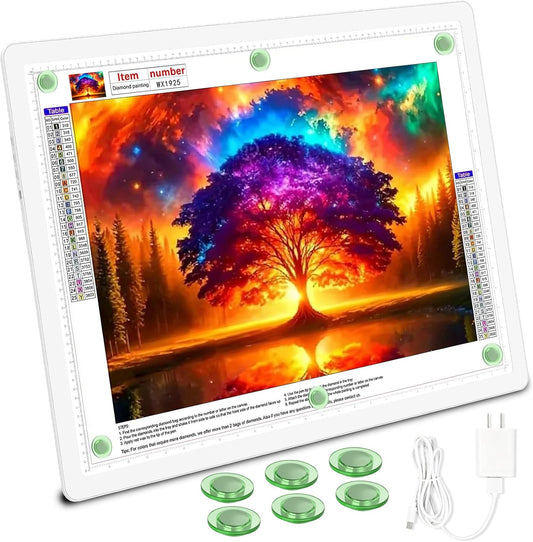 TOHETO Rechargeable Magnetic A2 Light Board 25.2''x18.4'', Large Diamond Painting Light Pad with Side Buttons, 3 Light Colors Light Box for Tracing and Drawing, Dimming LED Light Table for Sketching