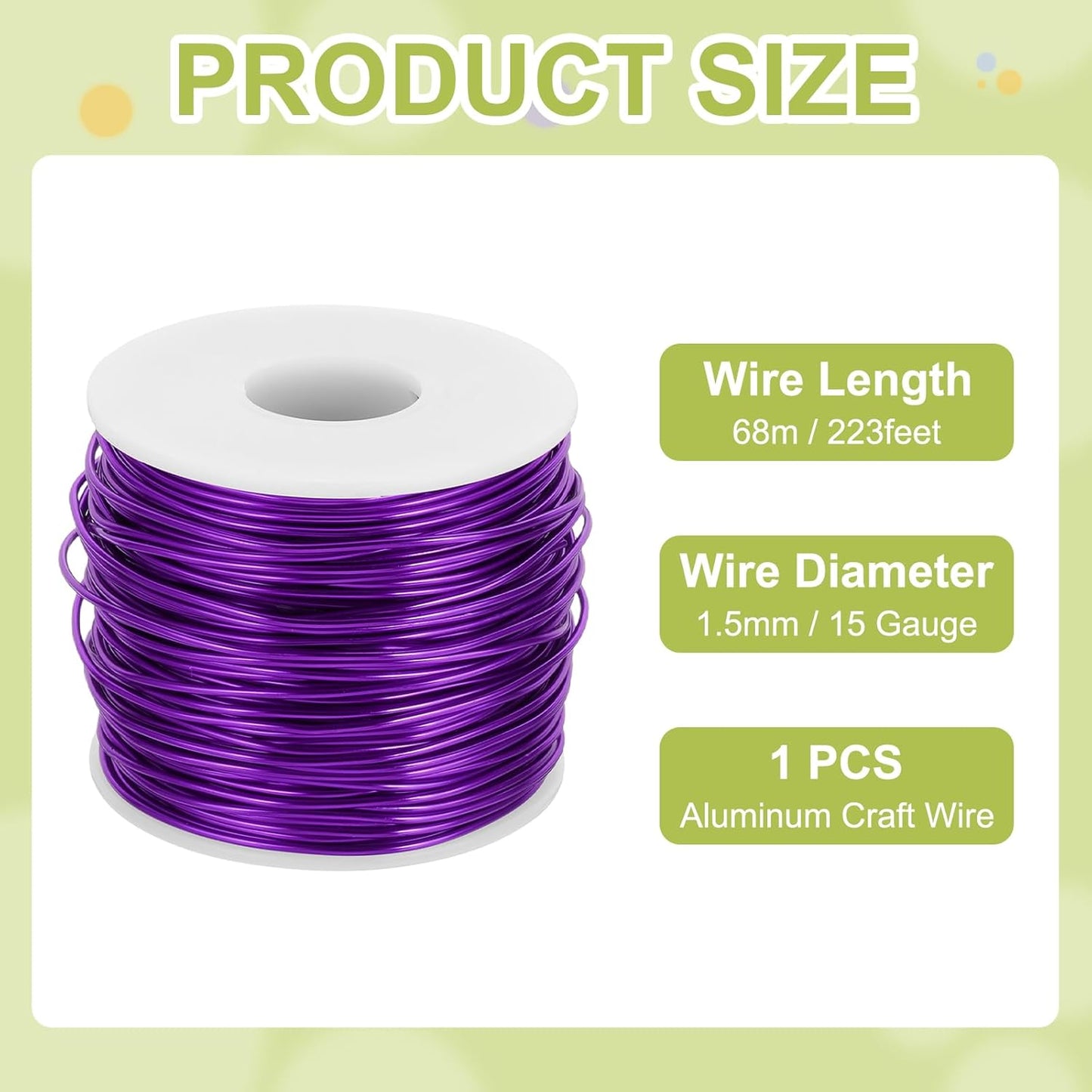 MECCANIXITY 15 Gauge Anodized Aluminum Craft Wire Bendable Bonsai Training Wire 223 Feet 1.5mm for Sculpting Crafts Wreath Floral Beading Jewelry Making, Purple