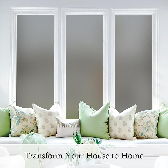 Coavas Window Privacy Film Frosted Glass Static Cling UV Sun Blocking Heat Control Window Tint Day and Night Insulation Home Bathroom Door Decorative Frosting Cover, 23.6 x 118.1 Inch, Gray