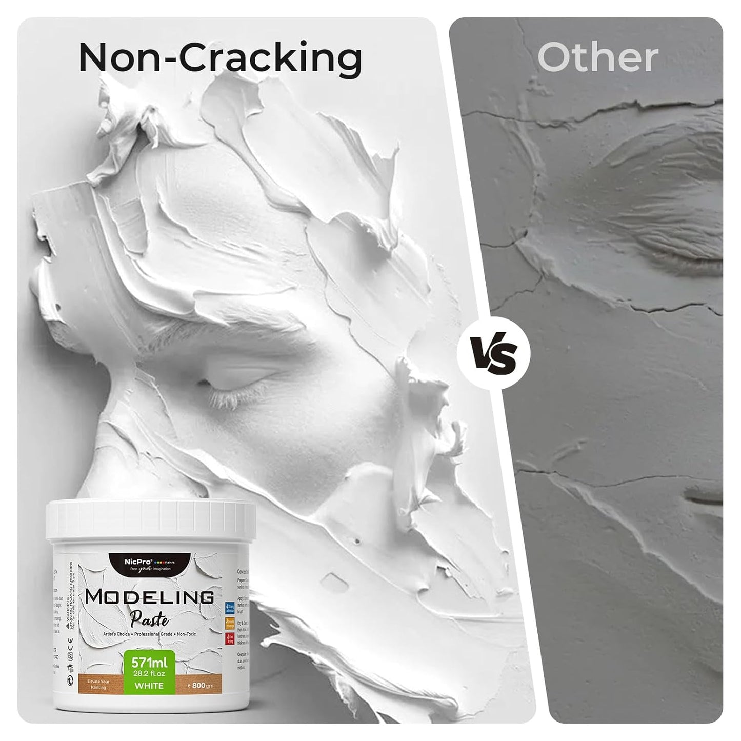 Nicpro Modeling Paste 571 ml / 28.2 oz for Acrylic Painting, High Density Acrylic Medium for Texture Art and Thickness, Structural Molding Texture Paste for Canvas Paint, Art Projects, DIY, 3D Effect