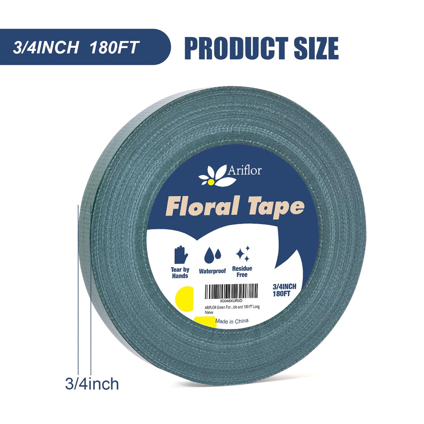 Green Floral Tape - Flower Wrap Adhesive Tape Bouquet Stem Wrapping and Floral Crafts, Wedding Bouquet Tape - 3/4 inch Wide and 180 FT Long