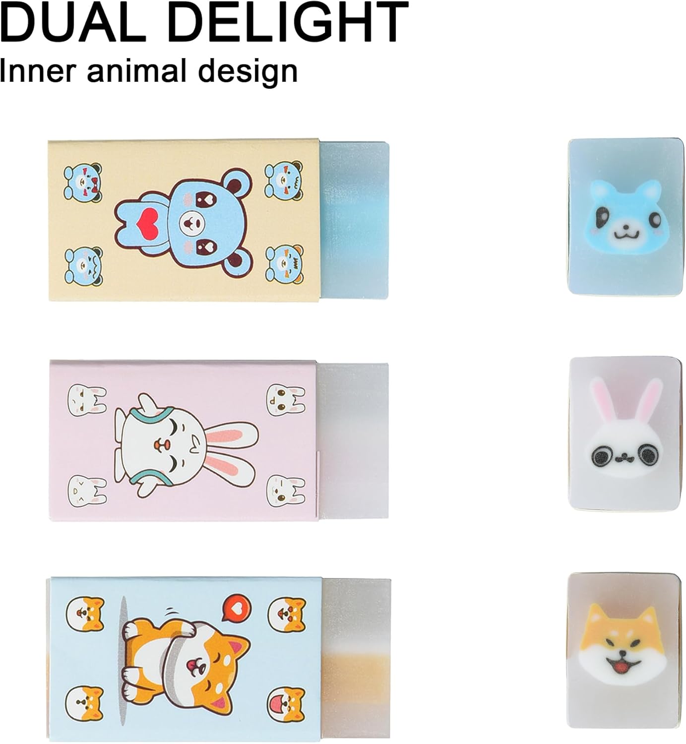 HILAZA 18Pcs Cute Animal Erasers for Kids Bulk, Kawaii Fun Pencil Jelly Erasers for School Classroom Supplies Prize Gifts Party Favors