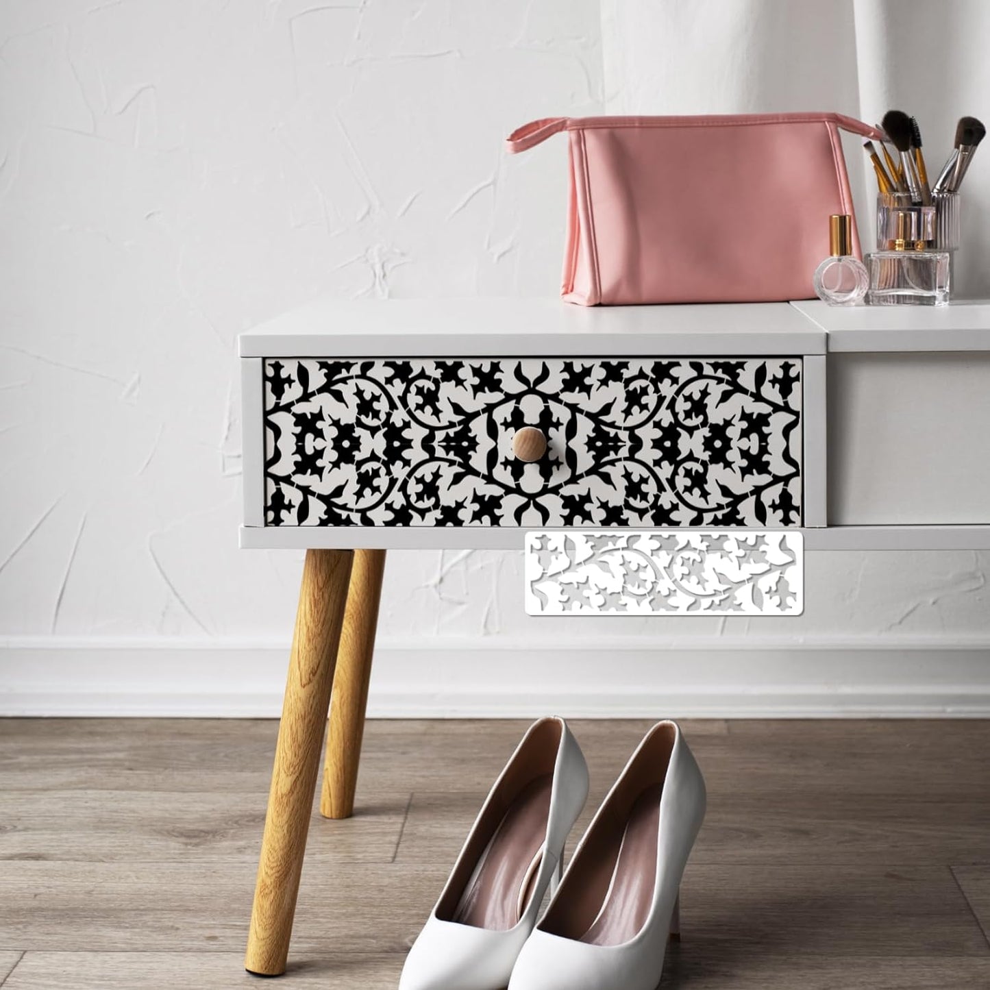 12 Pieces Border Stencils for Painting, Leaf Stencil Template Reusable Furniture Cake Decorative Stencils for Wood DIY Craft Canvas Fabric (12 Border Floral)