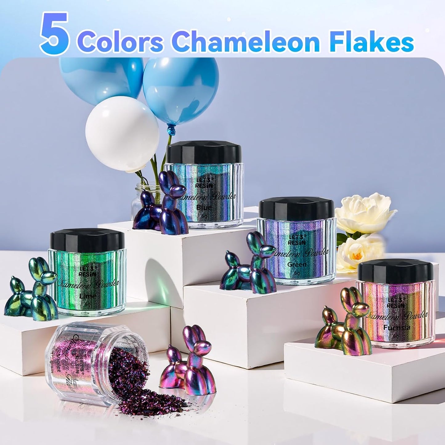 LET'S RESIN Chameleon Flakes, Resin Supplies -Intense Color Shift Pigment Powder for Resin Molds/Tumblers, Chrome Powder Pigment for Christmas Nail Art/Paint/Soap Making