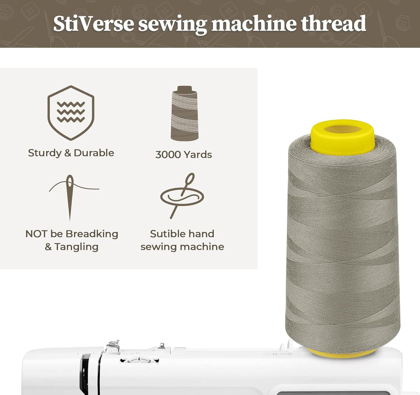 3000 Yards Serger Thread, 5 Colors Cones of All Purpose Thread for Sewing, Polyester Thread 40S/2 for Serger&Overlock, Quilting, Piecing, Sewing Machine