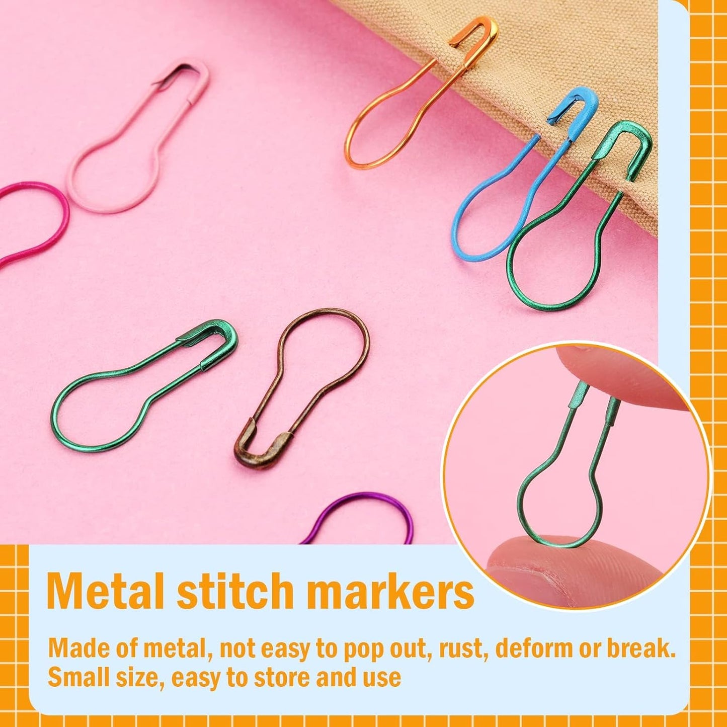 Stitch Markers, 300 pcs Crochet Markers, Metal Stitch Markers for Crocheting, Crochet Accessories and Supplies, Stitch Markers for Knitting and Crocheting, Safety Pins for Fabric and Paper