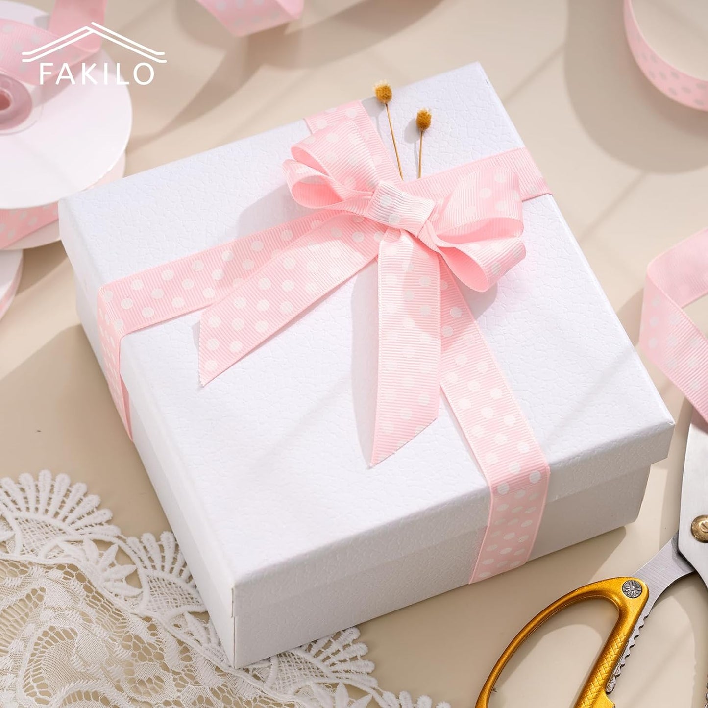 Polka Dot Grosgrain Ribbon 5/8 Inch, 25 Yards Spool Pink and White Dot Craft Ribbon for Christmas Gift Wrapping DIY Crafts Hair Bows Wedding Party Decor Sewing and Home Decoration