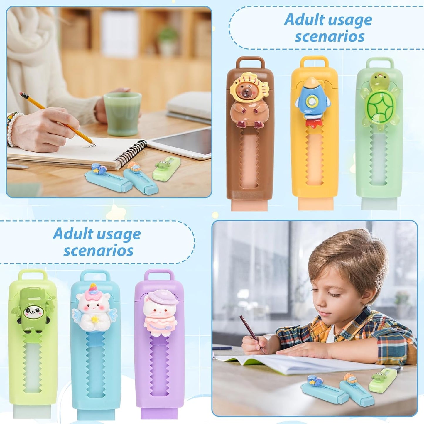 24 Pcs Cute Retractable Eraser for Pencils Cute School Supplies Kawaii Erasers for Kids Fun Cartoon Erasers Back to School Supplies Kid Party Favors Gift (Style 1)