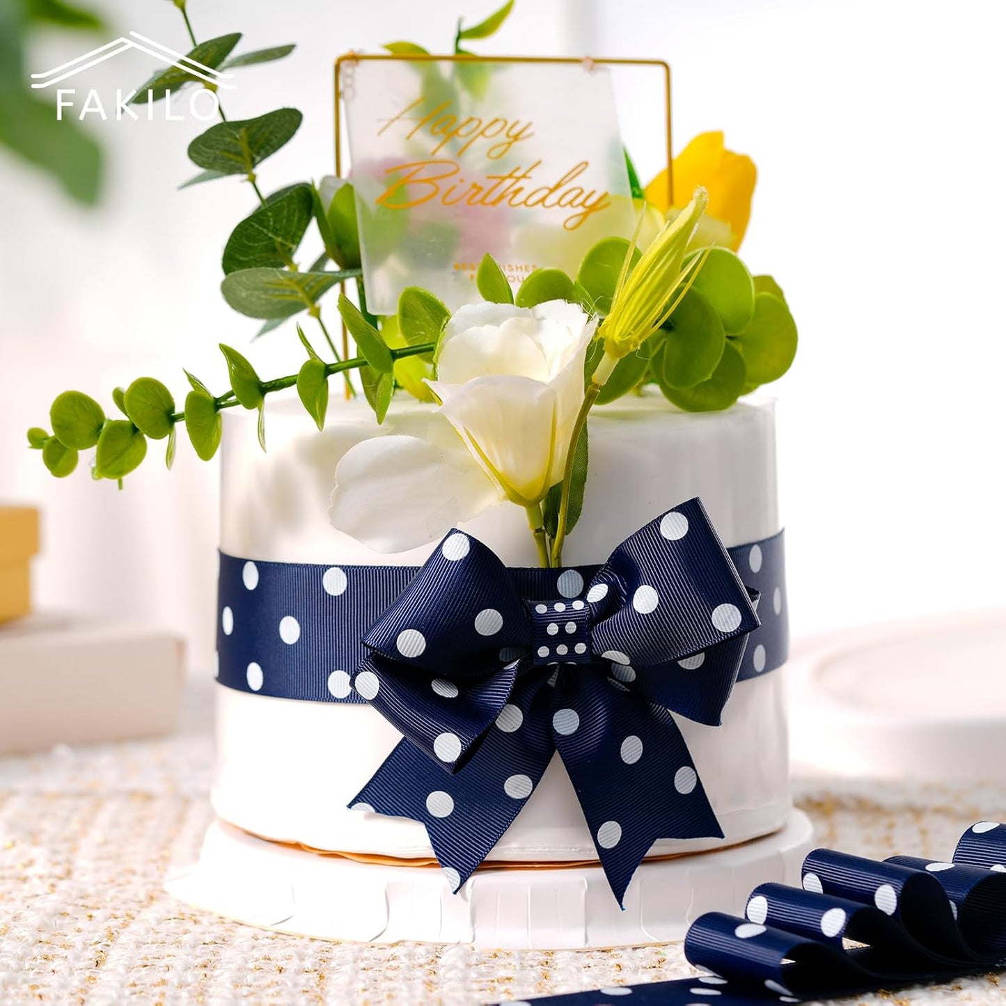 Polka Dot Grosgrain Ribbon 1.5 Inch, 25 Yards Spool Navy Blue and White Dot Craft Ribbon for Christmas Gift Wrapping DIY Crafts Hair Bows Wedding Party Decor Sewing and Home Decoration