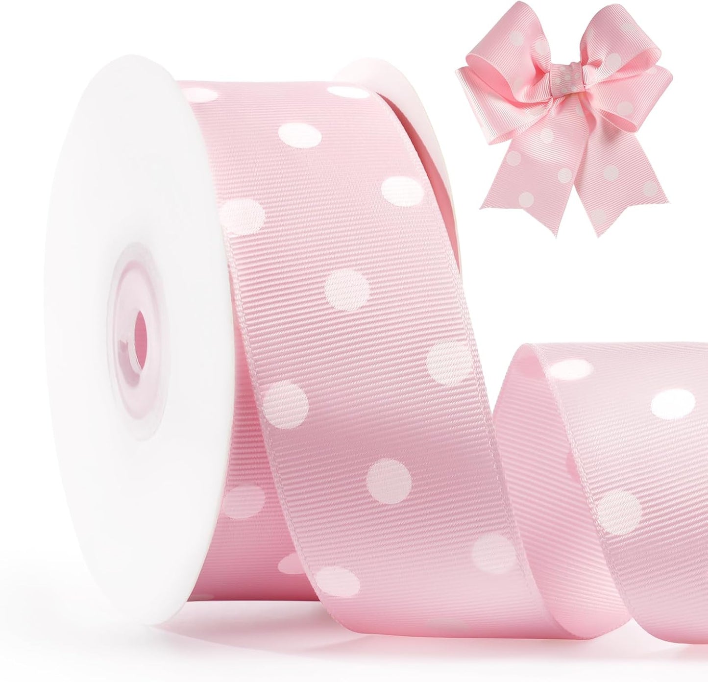 Polka Dot Grosgrain Ribbon 1.5 Inch, 25 Yards Spool Pink and White Dot Craft Ribbon for Christmas Gift Wrapping DIY Crafts Hair Bows Wedding Party Decor Sewing and Home Decoration