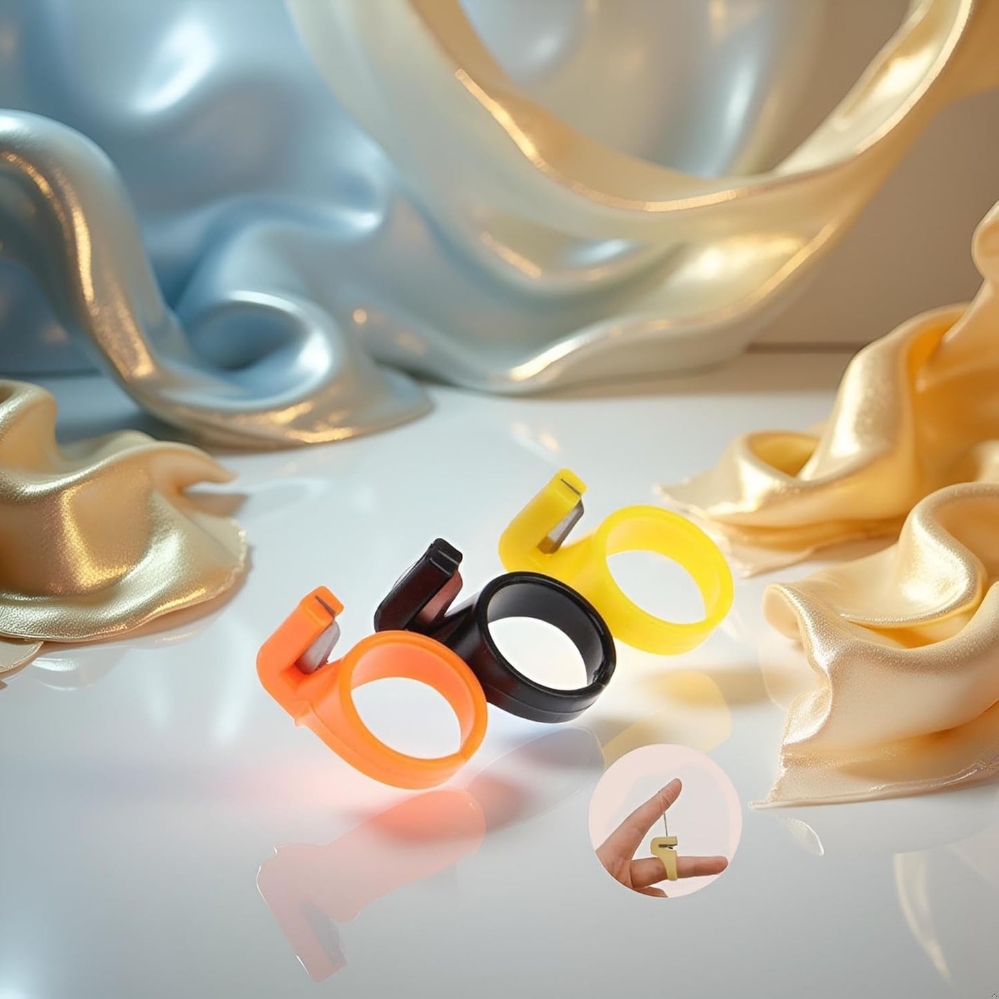 3Pcs Plastic Thimble Set, Sewing Ring, Thread Cutter, Finger Blade, Needle Craft Yarn Cutting Tool, DIY Household Sewing Machine Accessories, Sewing Thimbles