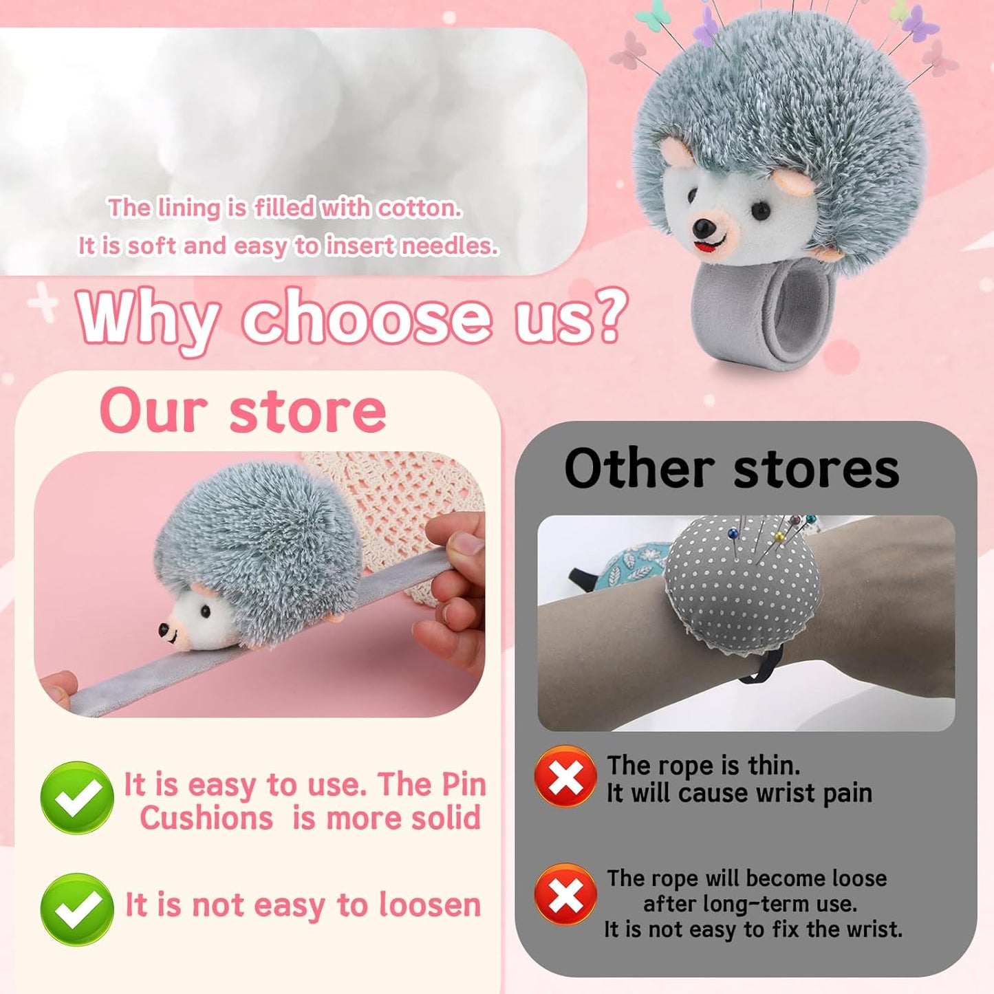 Wrist Pins Cushions for Sewing, 200PCS Sewing Pins, Cute Pin Cushion Wrist Pin Cushion with Elastic Strap, Sewing Products Colored for Handicrafts DIY Sewing