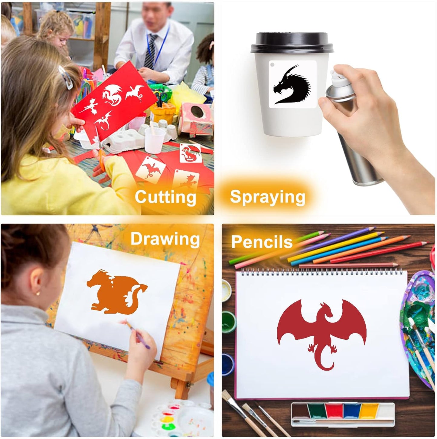 Small Stencils for Painting on Wood Reusable, 3 Inch Reusable Stencil for Craft Ornament Paint Template Stencils for Wall Card Rock Wood Signs Coasters Canvas Home Decor (Dragon)