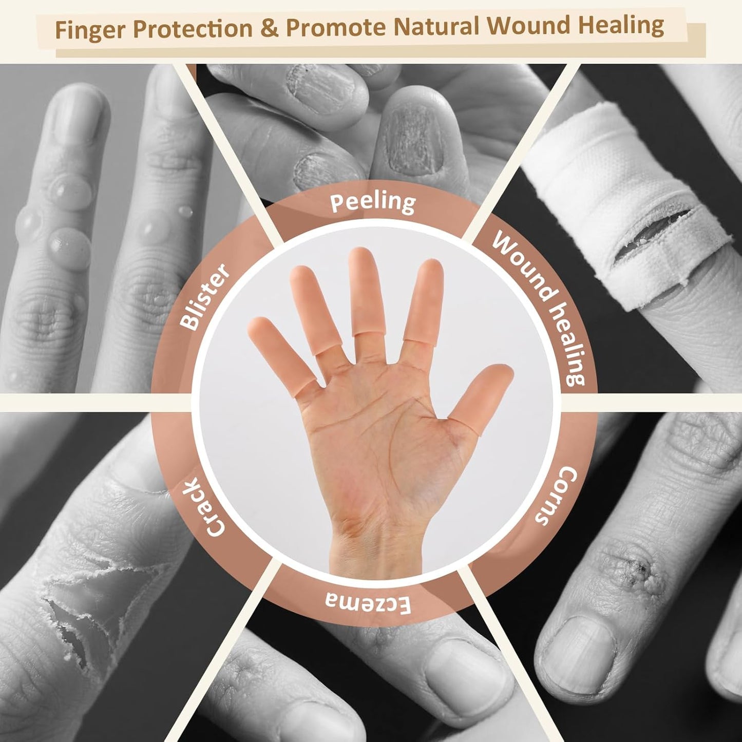 Gel Finger Cots, Silicone Finger Protectors, Fingertip Bandages Band-aids for Dry Skin, Cracked Fingertip Treatment,Thumb Protector Covers for Hand Eczema Finger Arthritis (20pcs)