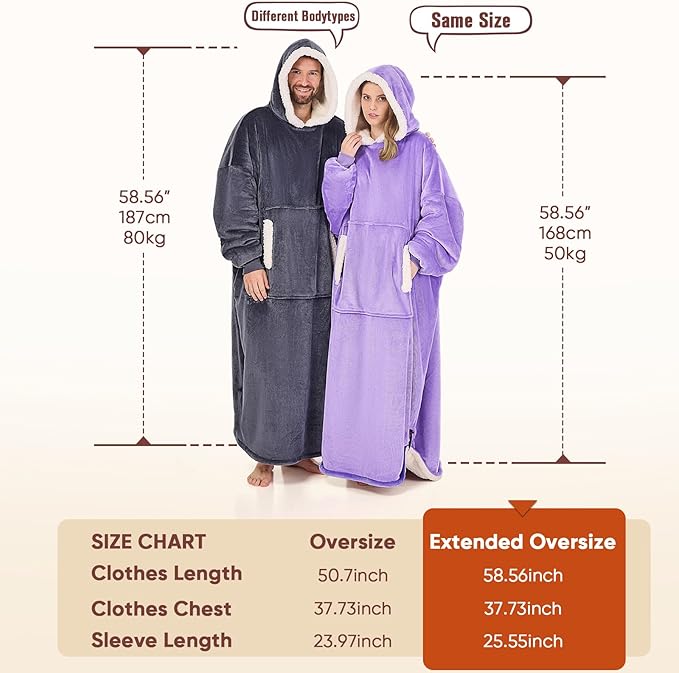 yescool Wearable Blanket Hoodie, Flannel Sherpa Fleece Blanket Sweatshirt for Adults Women Men,One Size Fits All