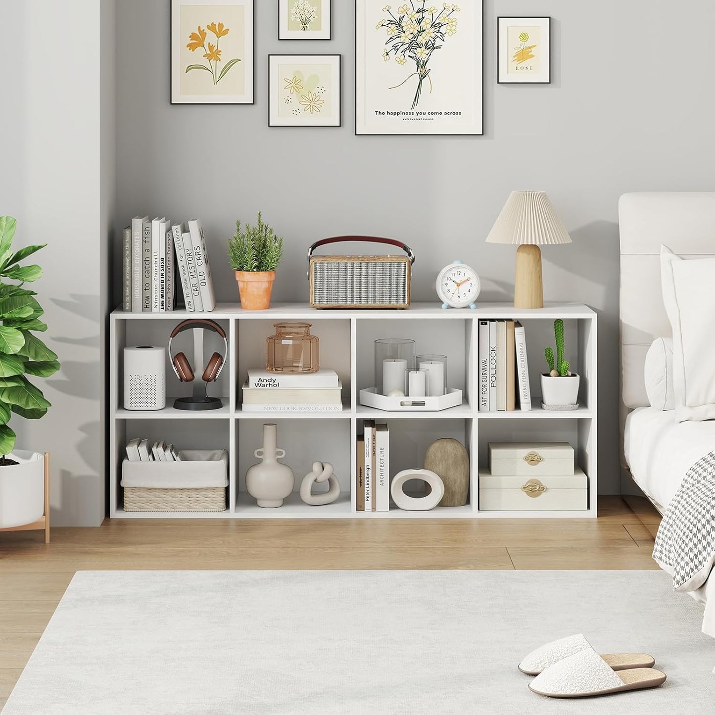 Giantex 8-Cube Bookcase, 3-Tier Cubby Bookshelf, Horizontal Vertical Display Rack with Anti-Tipping Kits, Modern Storage Organizer Shelf Unit for Bedroom, Living Room, Study (White, 8-Cube)