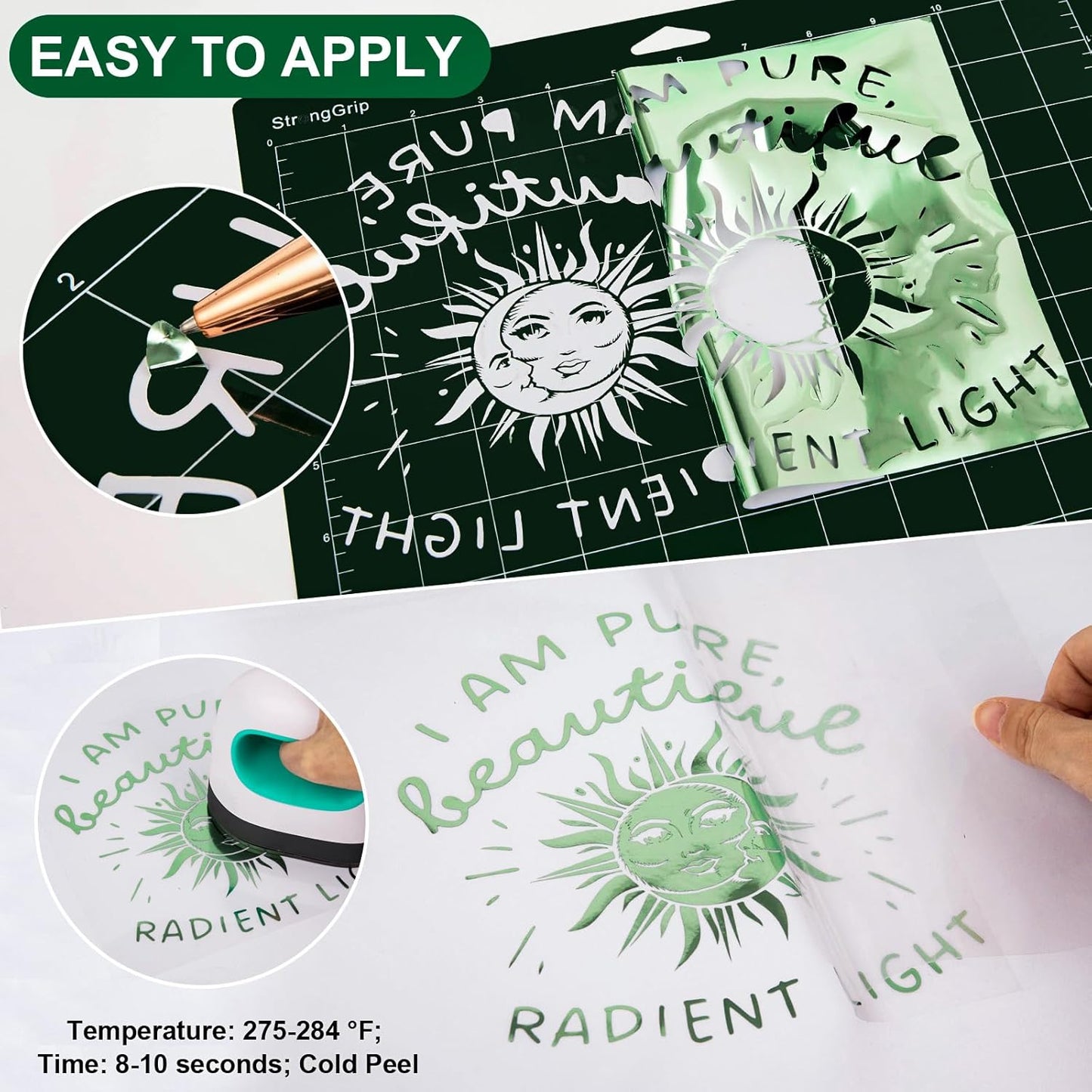 VINYL FROG Metallic Foil HTV Vinyl Roll 12" x5ft Mint Green Chrome Heat Transfer Vinyl Iron on Vinyl Easy to Cut & Weed DIY Heat Press Design for T-Shirts