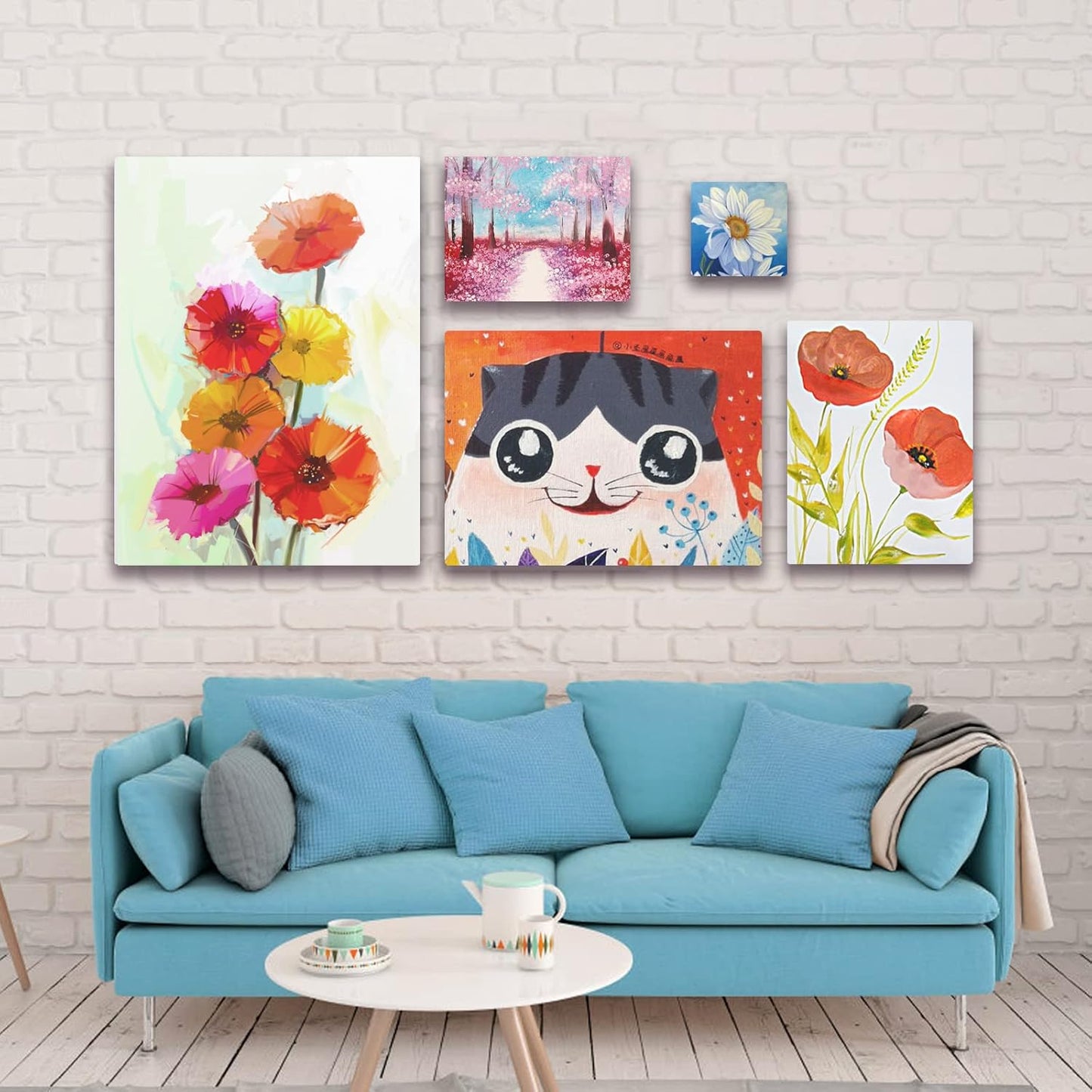 GOTIDEAL Stretched Canvases for Painting, 16x16 Inch Set of 7, Primed White - 100% Cotton Blank Art Square Canvas Boards for Painting for Acrylic Pouring, Oil Paint Dry & Wet Art Media