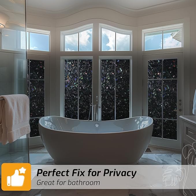 LUTE Black Out Window Film, Sun Light Blocking Window Film for Room Darkening Day Sleep, 100% UV Blocker Stained Glass Blackout Cover, Rainbow Black Out Shades Tint for Home 17.5" x 78.7"