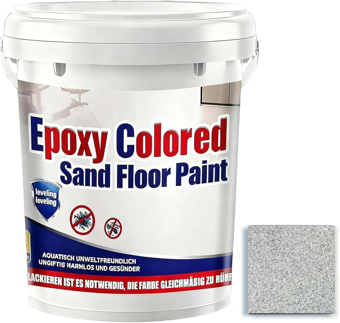 Epoxy Colored Sand Floor Paint, Epoxy Floor Paint for Concrete, High Gloss Marble Effect Coating, Waterproof Non-Slip Concrete Paints, Suitable for Indoor/Outdoor Use (White Hemp Gray,96 oz/3 kg)