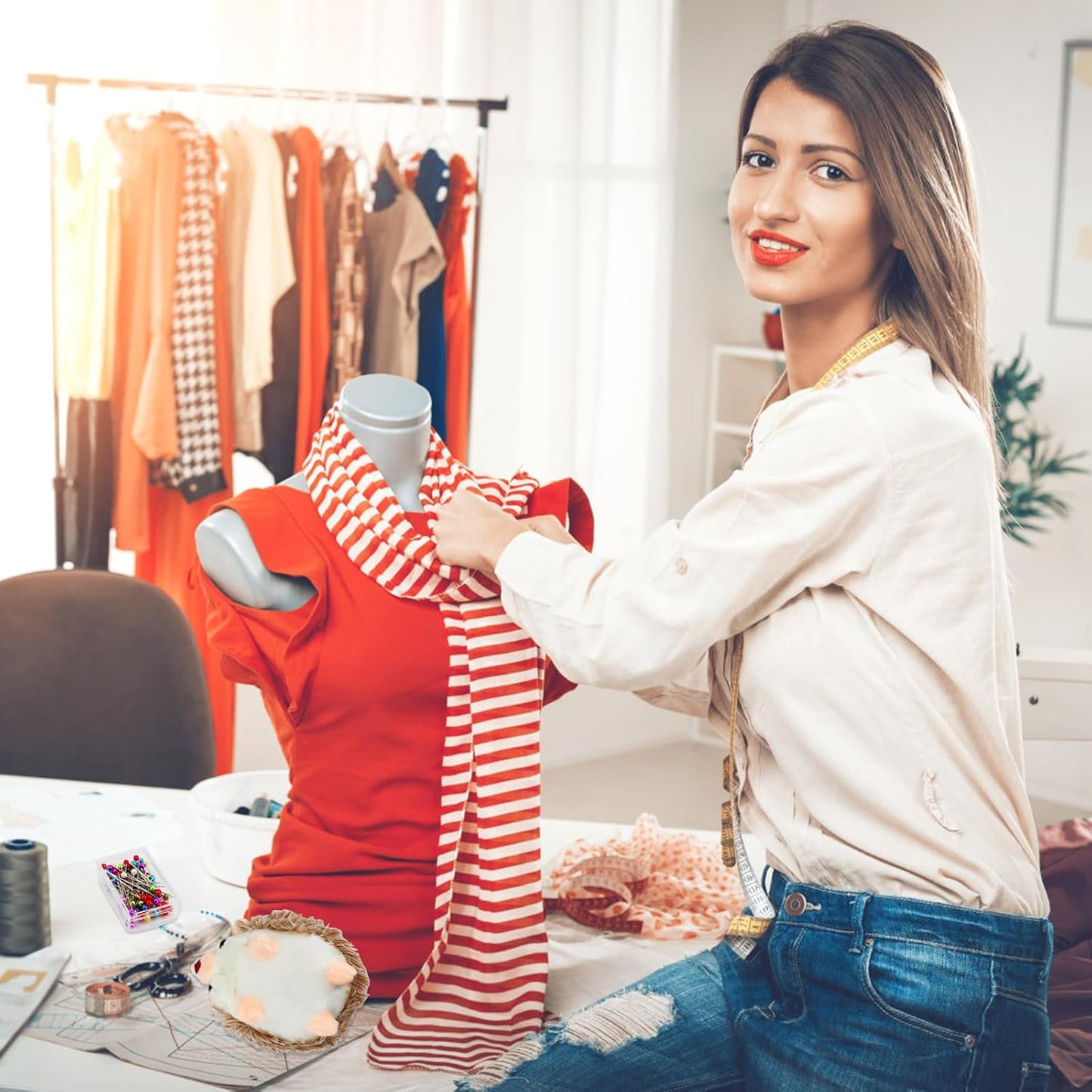 2 Hedgehog Sewing Pincushion with 200 Pieces Sewing Pins Set for Sewing DIY Projects Jewelry Decor Dressmaker