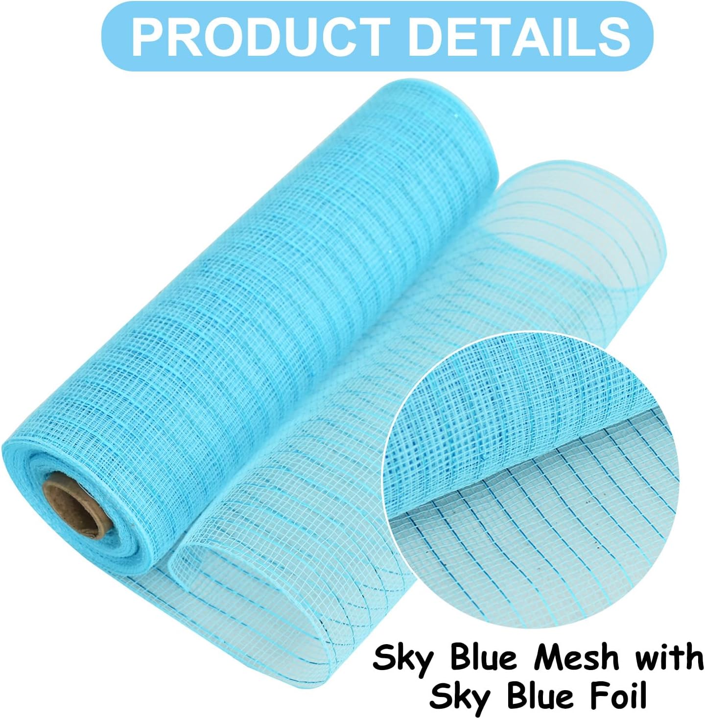 TONIFUL 2 Rolls 10 Inch Sky Blue Decorative Mesh Ribbbon Rolls, Fabric Mesh with Foil for Wreath Supplies, Front Door Wreath Crafts Tree Decor Christmas NewYears Halloween Decoration (10 yds/roll)