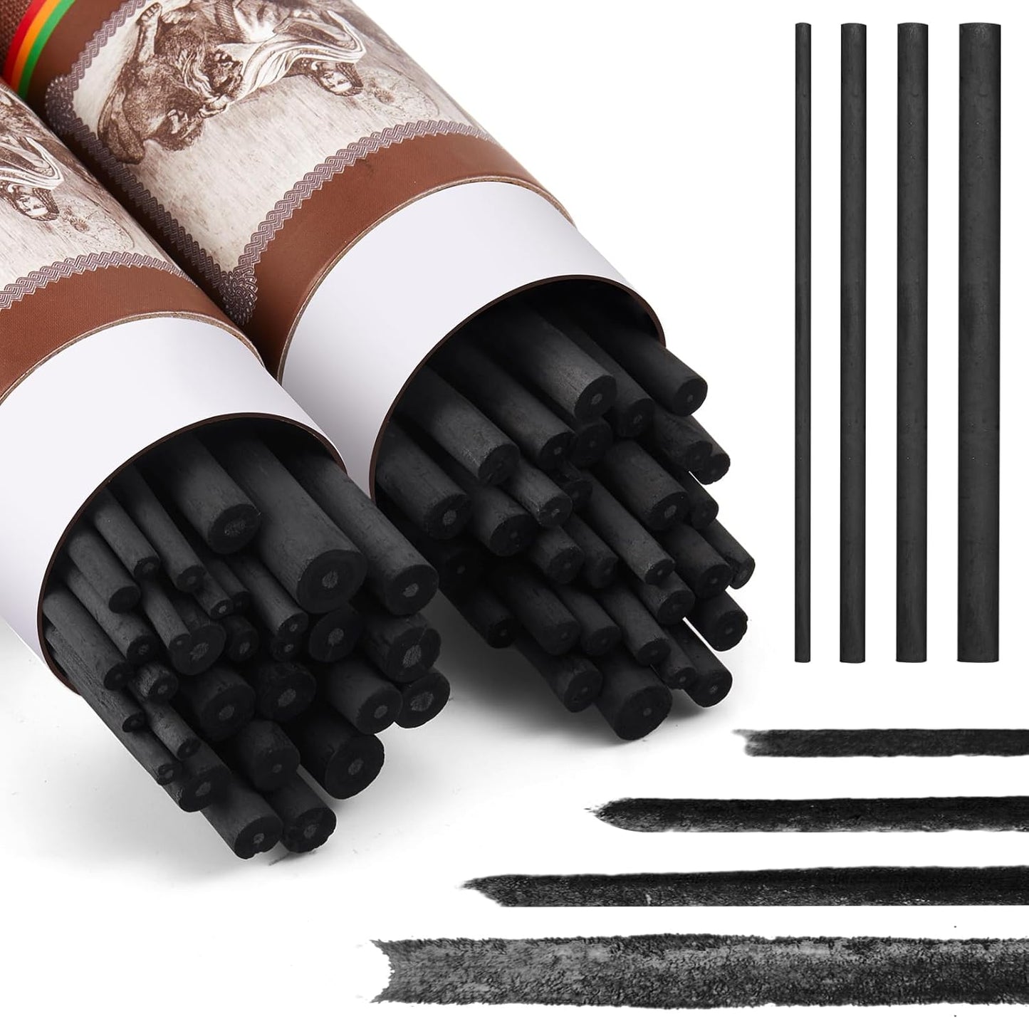 Gueevin 60 Pcs Willow Charcoal Sticks, Willow Charcoal, Artists, Beginners, Students, Perfect for Sketching, Drawing, Shading, and Fine Art Christmas Gifts for Art (2-4mm，4-5mm，5-7mm，7-9mm)