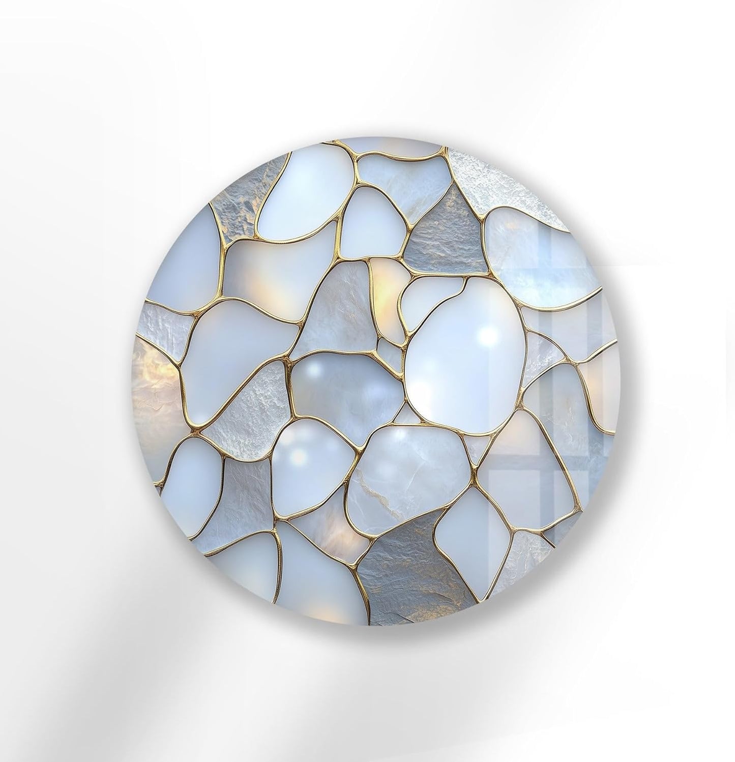 My Photostation.com 20''(50cm) Diameter White Stone Mosaic Round Glass Wall Art Tempered Glass Printing Wall Decor Large Wall Art Wall Hangings