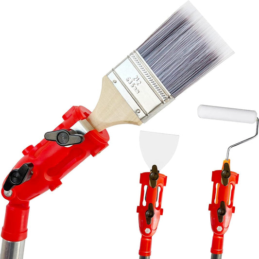 Multi Angle Paint Brush Extender V2, Long Handle Paint Brush, Extension Pole Attachments for Paint Roller, Paint Edger Tool for High Ceilings, Corner Painting Tools for Paint Extension Pole (Red)