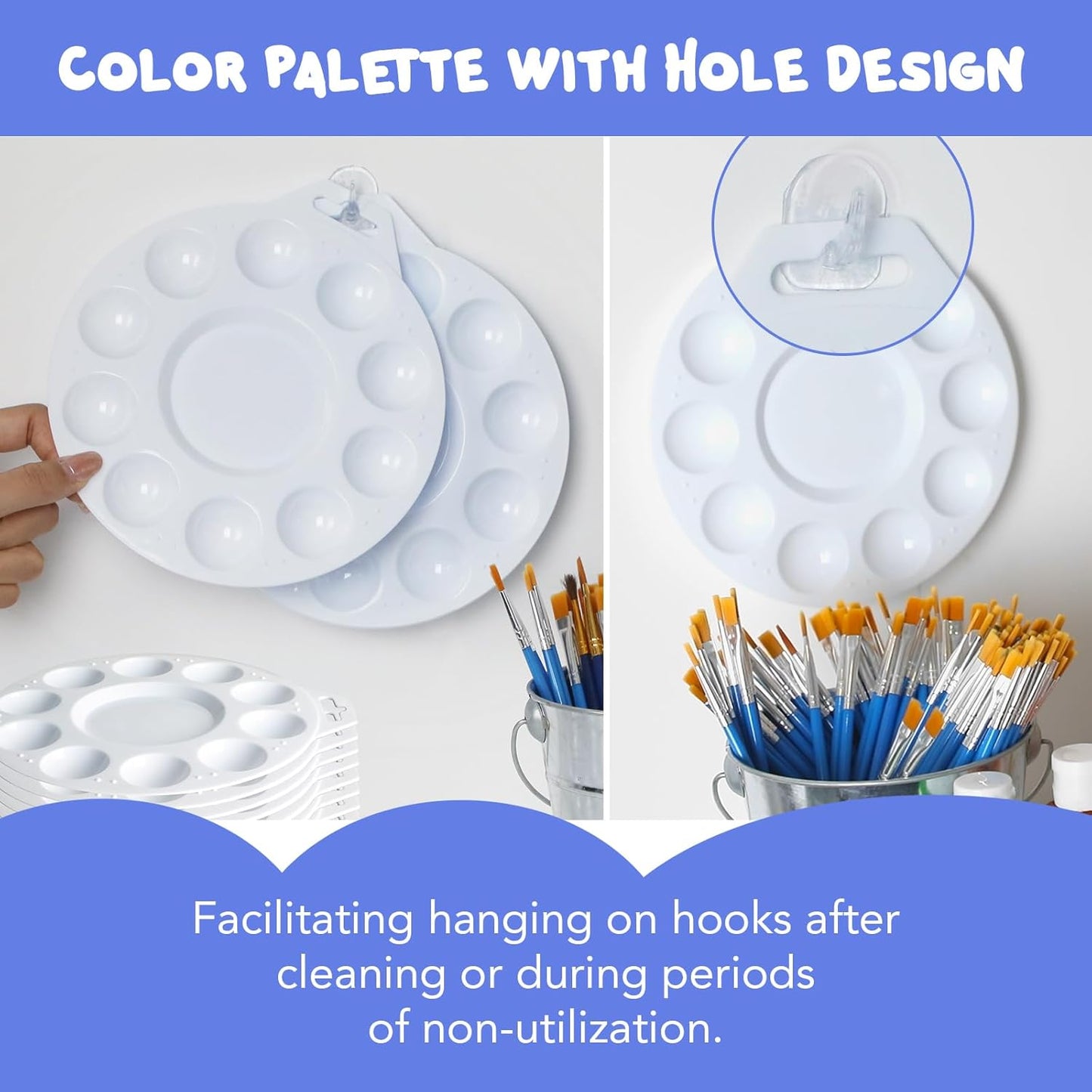 30Pcs Paint Tray Palettes, Plastic Paint Pallets with Hanging Hole for Kids or Students to Paints on School Project, Art Class or Have a Birthday Painting Part