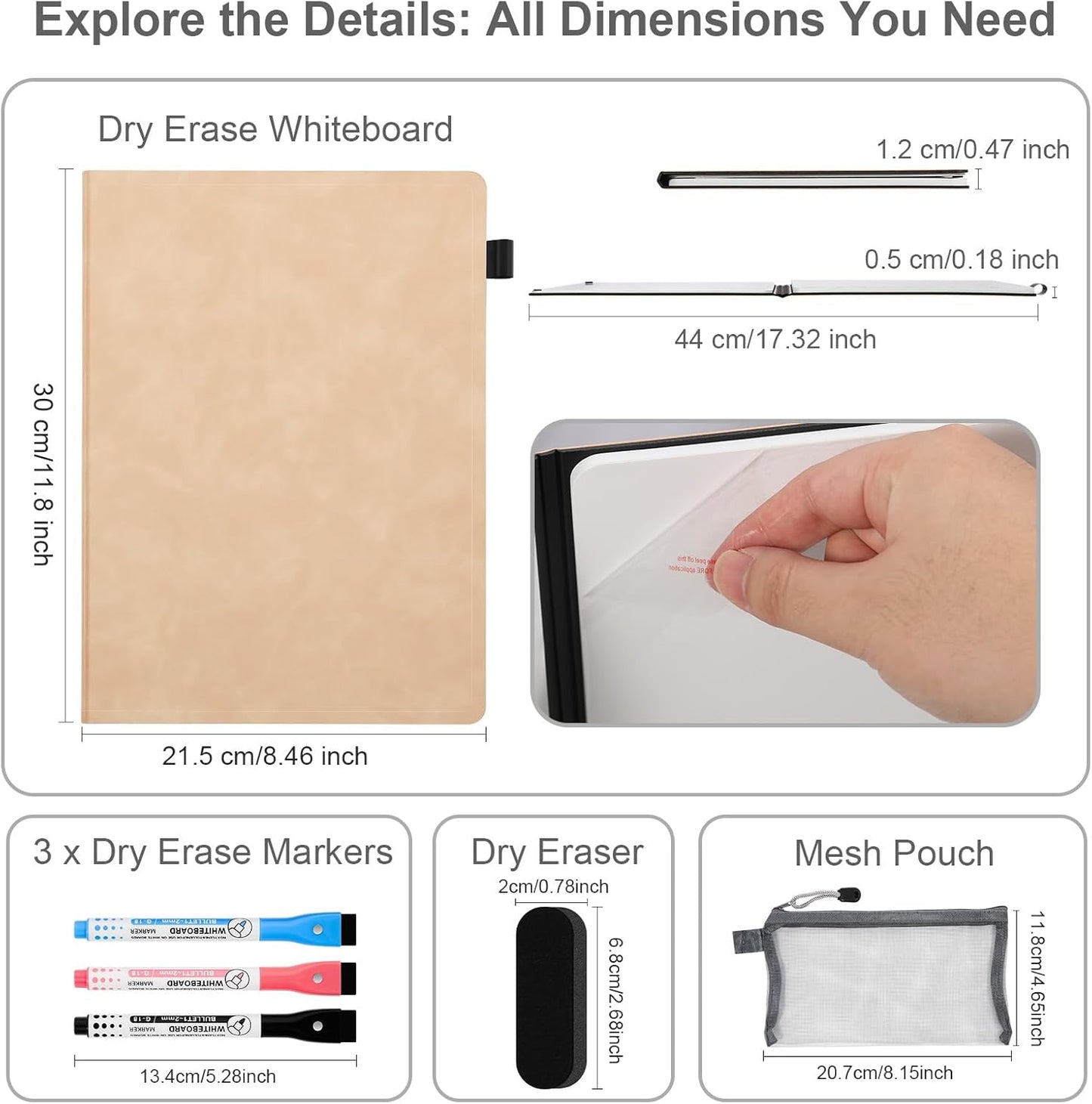 AGM Portable White Board Dry Erase Notebook, 12" x 9" Double Sided Folding Whiteboards with 3 Pens, Small Travel Dry Erase Board Skin-Friendly Material for Study, Meeting, Planning, Tuscan