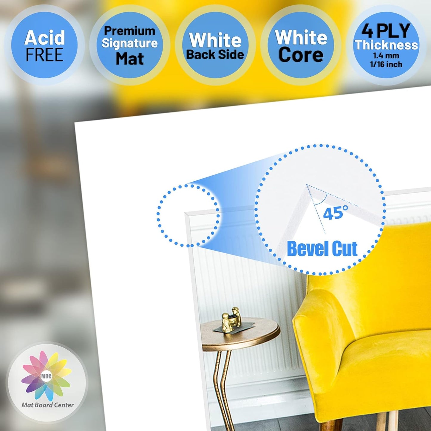 Mat Board Center, Pack of 10, 13x16 for 9x12 White Photo Picture Mats - Acid Free, 4-ply Thickness, White Core - for Pictures, Photos, Framing