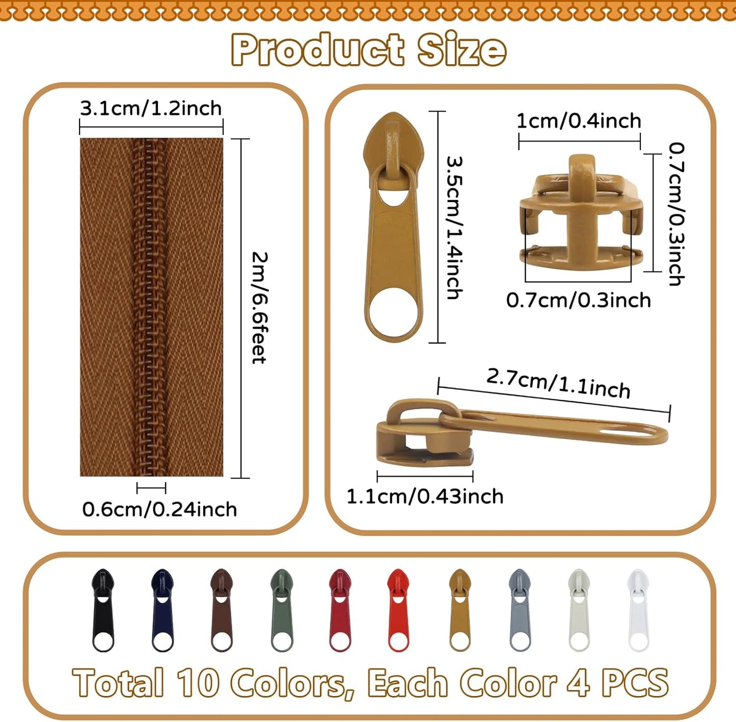 DOITEM 22.2 Yards/ 20 m 10 Pieces Assorted Colors #5 Nylon Coil Zippers, Sewing Zippers Endless Zips with 40 Pieces Zipper Sliders Zip Heads for DIY Sewing Tailor Craft Supplies