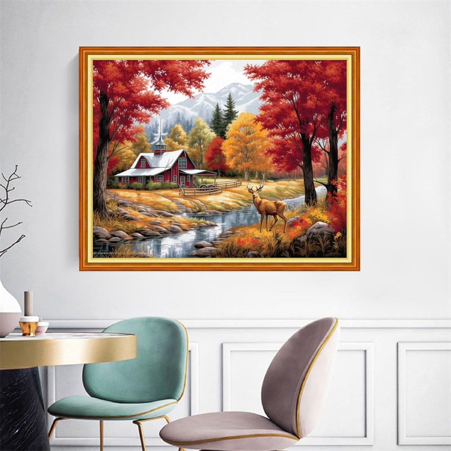 Joyhoor Cross Stitch Kits for Beginners Stamped Cross-Stitch Supplies Needlework preprint Embroidery Kits for Adults DIY Needlepoint Kits Embroidery Patterns 11CT-Late Autumn Elk 16x20 inchs