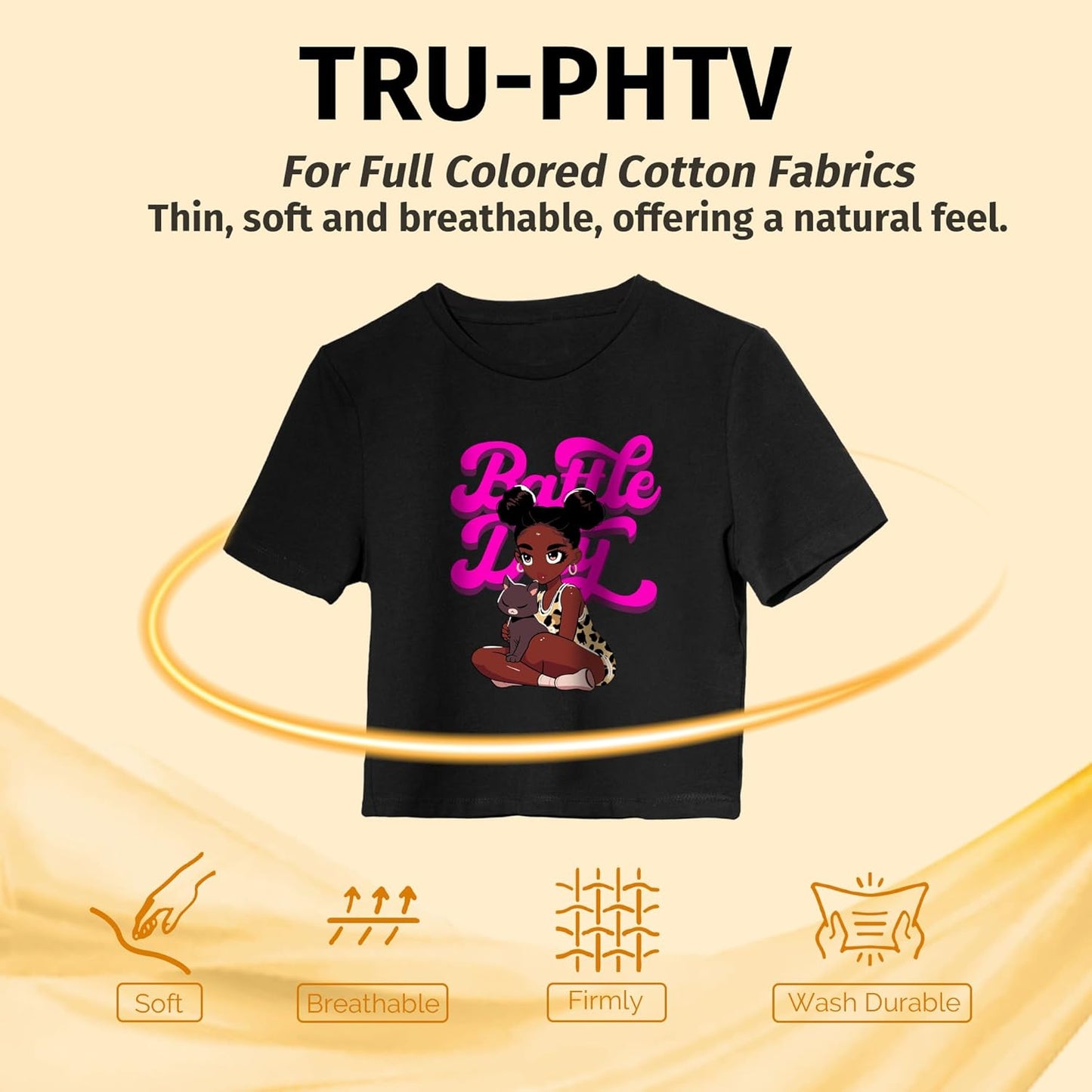 TransOurDream Tru-PHTV Printable Heat Transfer Vinyl for T Shirts (20 Sheets, 8.5x11) Full-Color Iron on Vinyl for Inkjet Printer Easy to Cut & Weed DIY Design