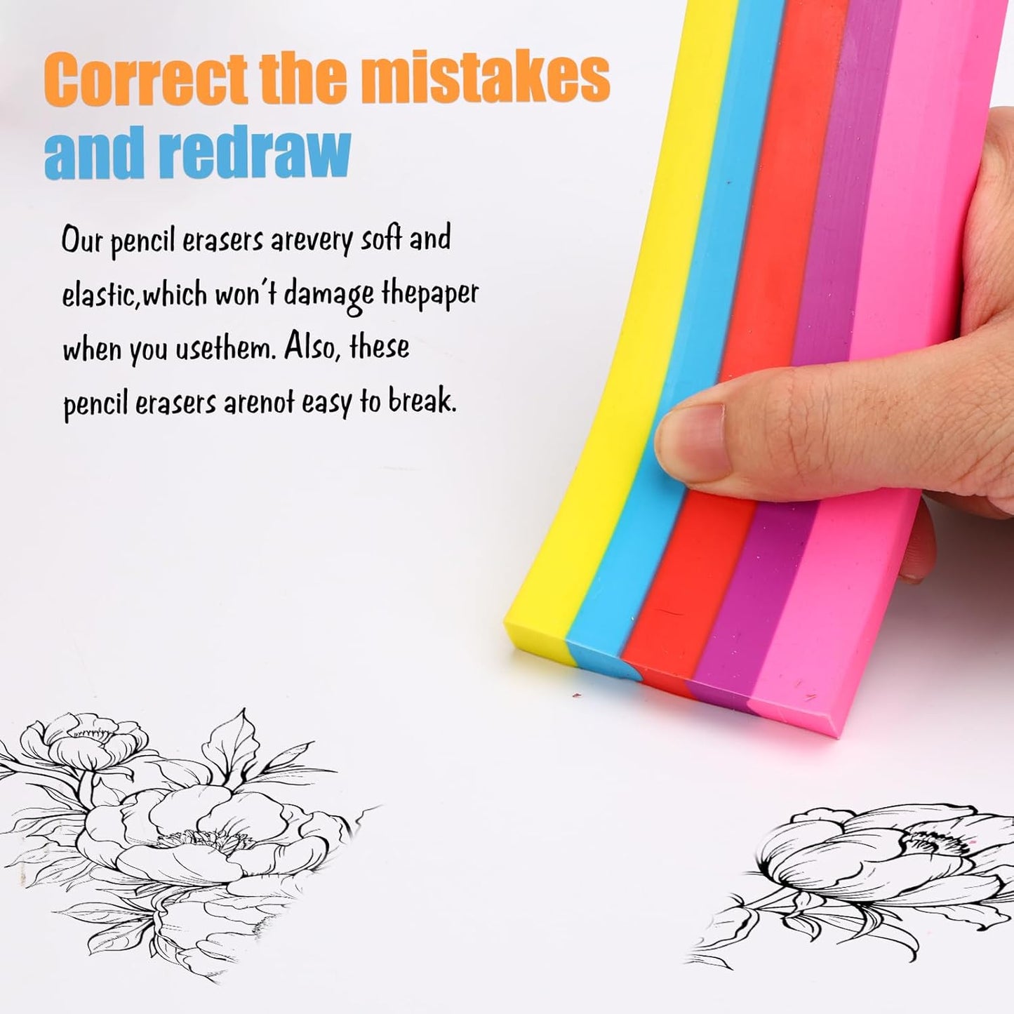 AmoreAngel Crafts 1Big Block Rainbow Pencil Erasers, Large Erasers, Dividable into Small Pieces for Detailing, Sketching, and Office Use