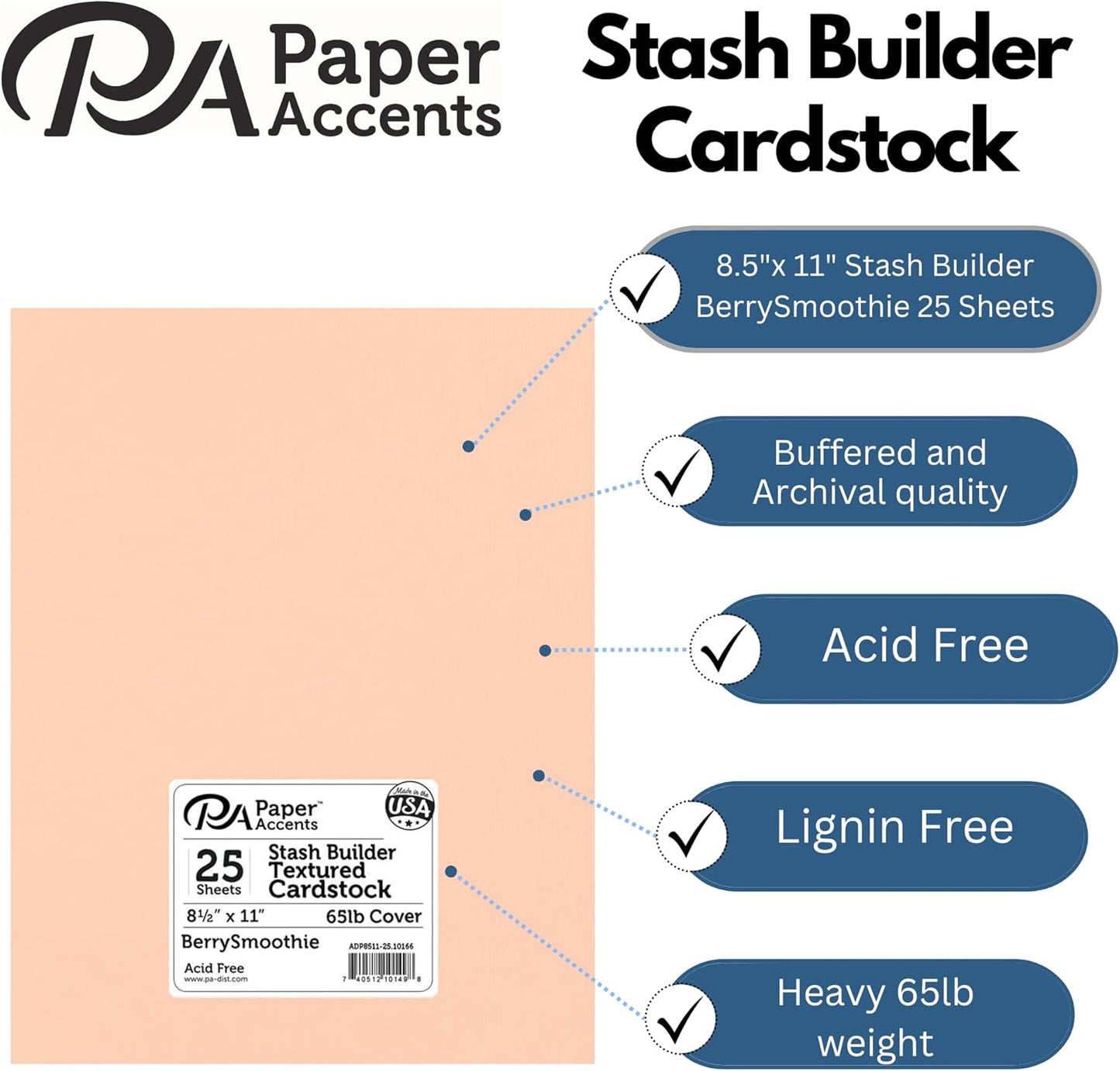 PA Paper Accents Stash Builder Textured Cardstock 8.5" x 11" Textured Berry Smoothie, 65lb colored cardstock paper for card making, scrapbooking, printing, quilling and crafts, 25 piece pack